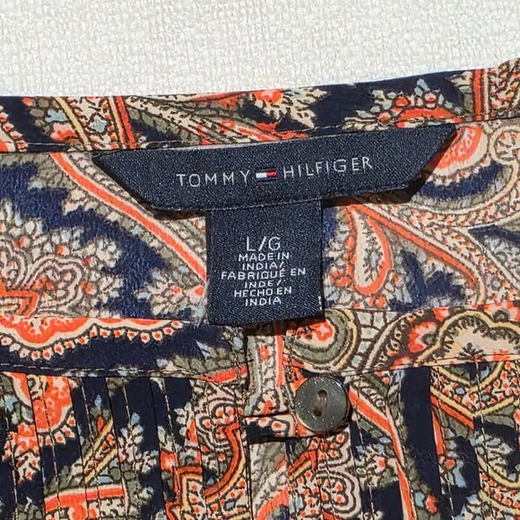 Tommy Hilfiger Womens Paisley Peplum Top Large Tie Back Belted Boho Chic Western - Picture 8 of 12